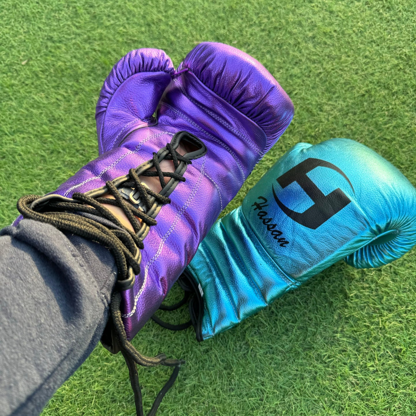 METALLIC PURPLE & TEAL | PRO ELITE GLOVES 100% LEATHER