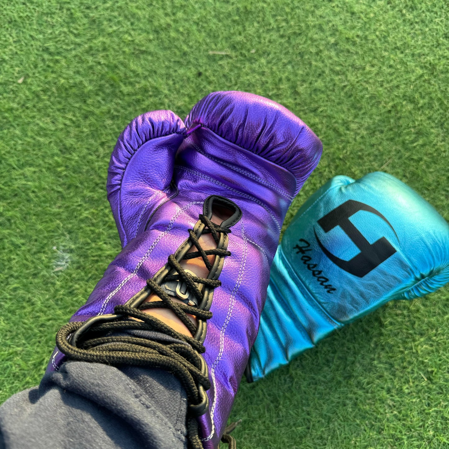 METALLIC PURPLE & TEAL | PRO ELITE GLOVES 100% LEATHER