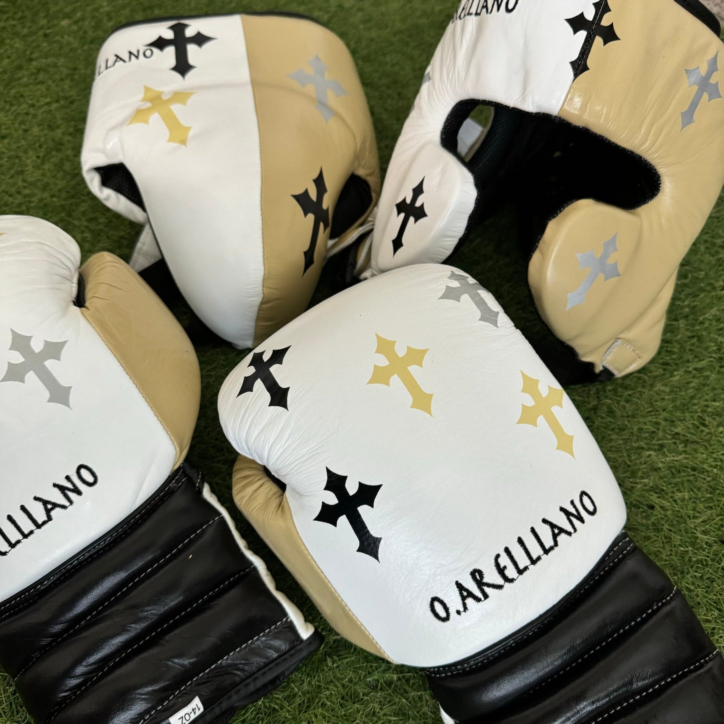 WHT BLK CREAM | CRUCIFIX | SPARRING SET | 100% LEATHER