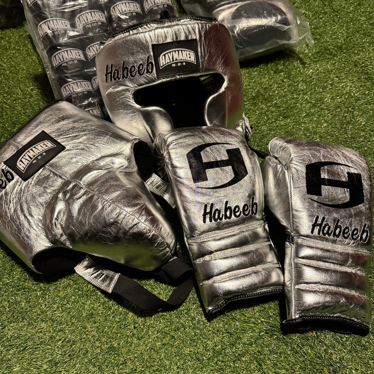 METALLIC SILVER | BOXING GLOVES & SPARRING SET | 100% LEATHER