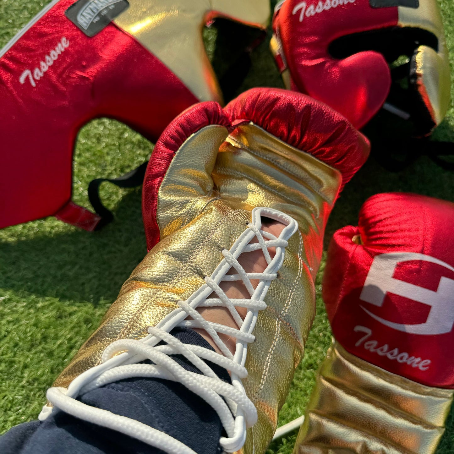 METALLIC RED & GOLD | BOXING GLOVES & SPARRING SET 100% LEATHER