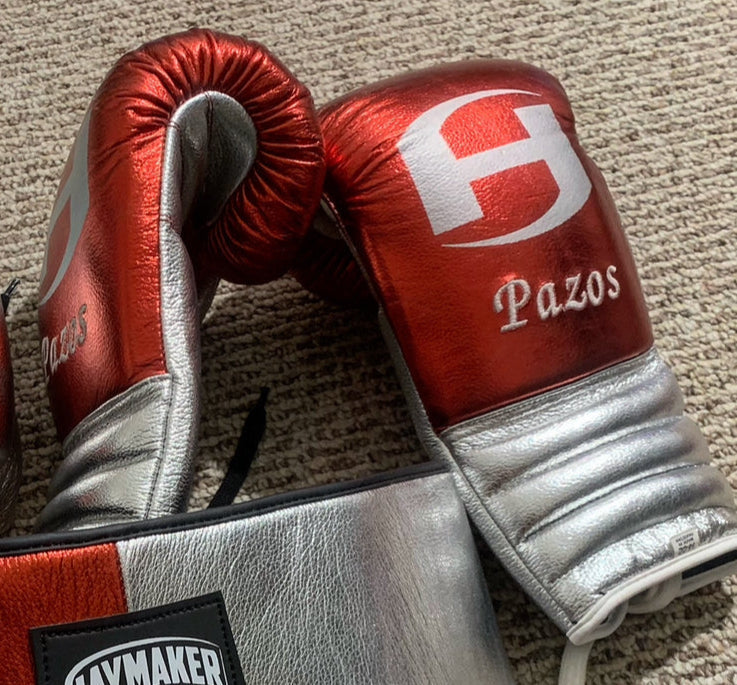 METALLIC RED & SILVER | PRO ELITE GLOVES 100% LEATHER