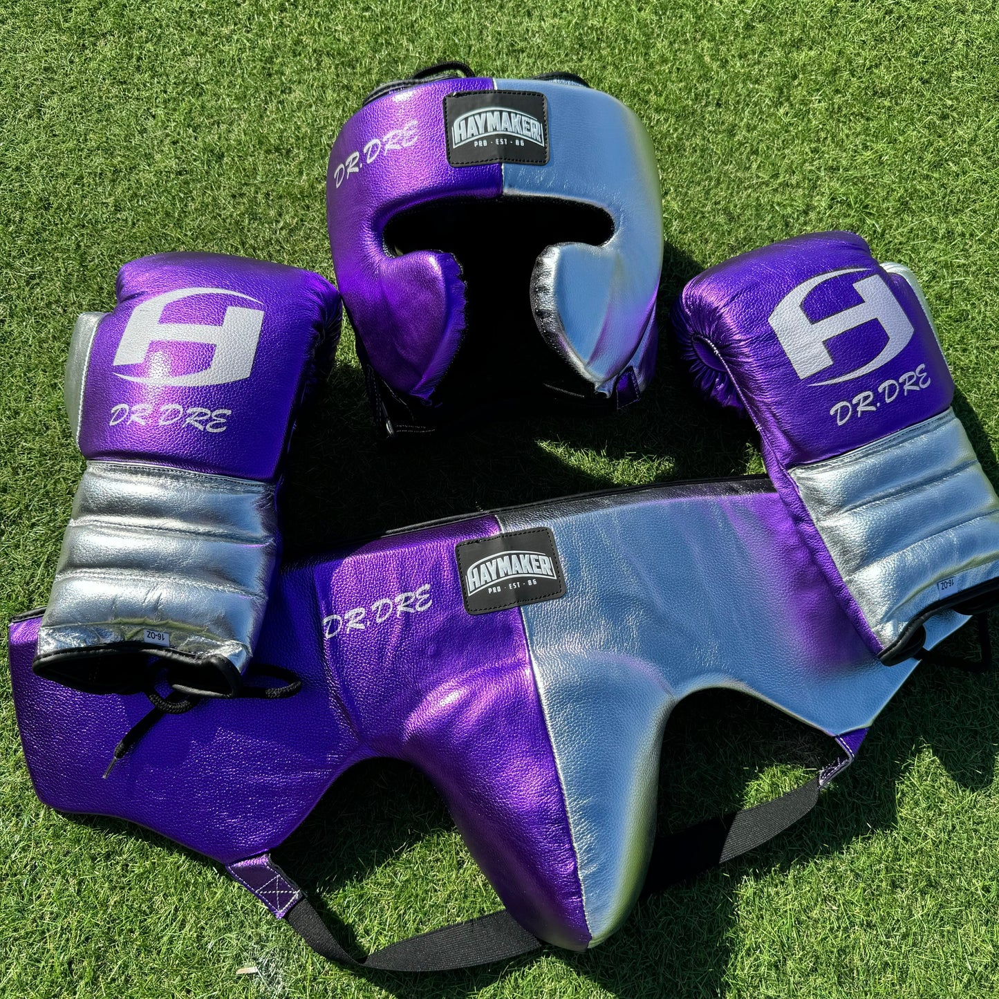 METALLIC PURPLE & SILVER | BOXING GLOVES & SPARRING SET | 100% LEATHER