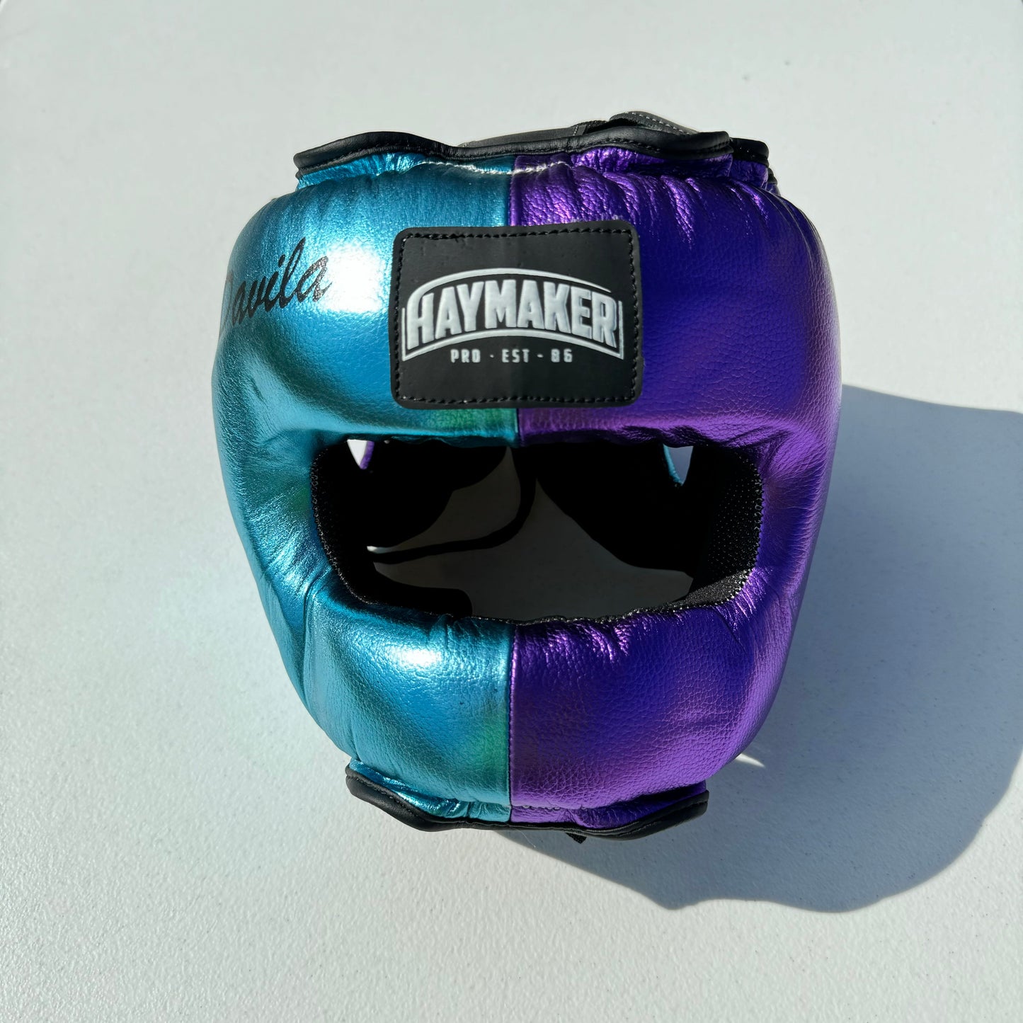TEAL METALLIC PURPLE BOXING HEADGEAR | 100% LEATHER ( CLICK TO CHANGE STYLE )
