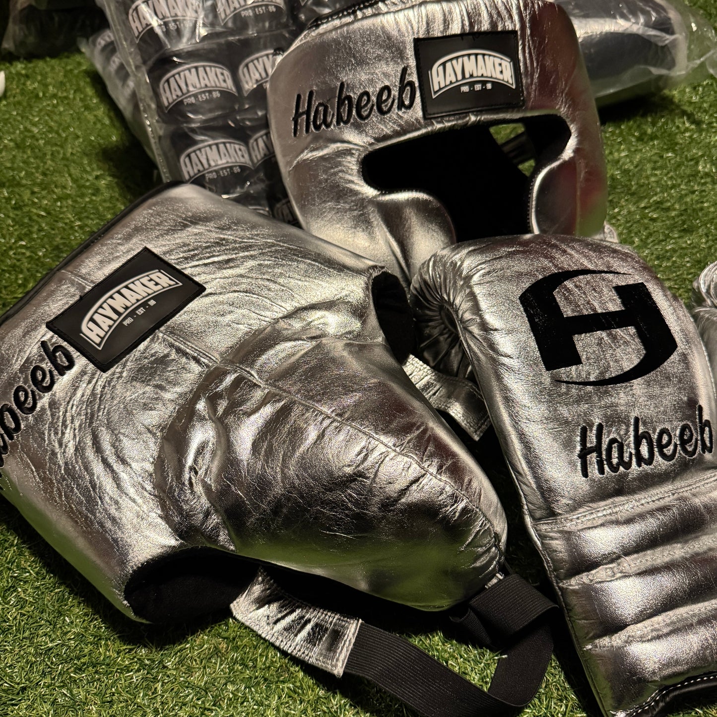 METALLIC SILVER | BOXING GLOVES & SPARRING SET | 100% LEATHER