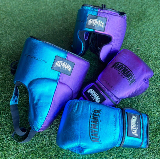 METALLIC TEAL & PURPLE | BOXING GLOVES & SPARRING SET 100% LEATHER