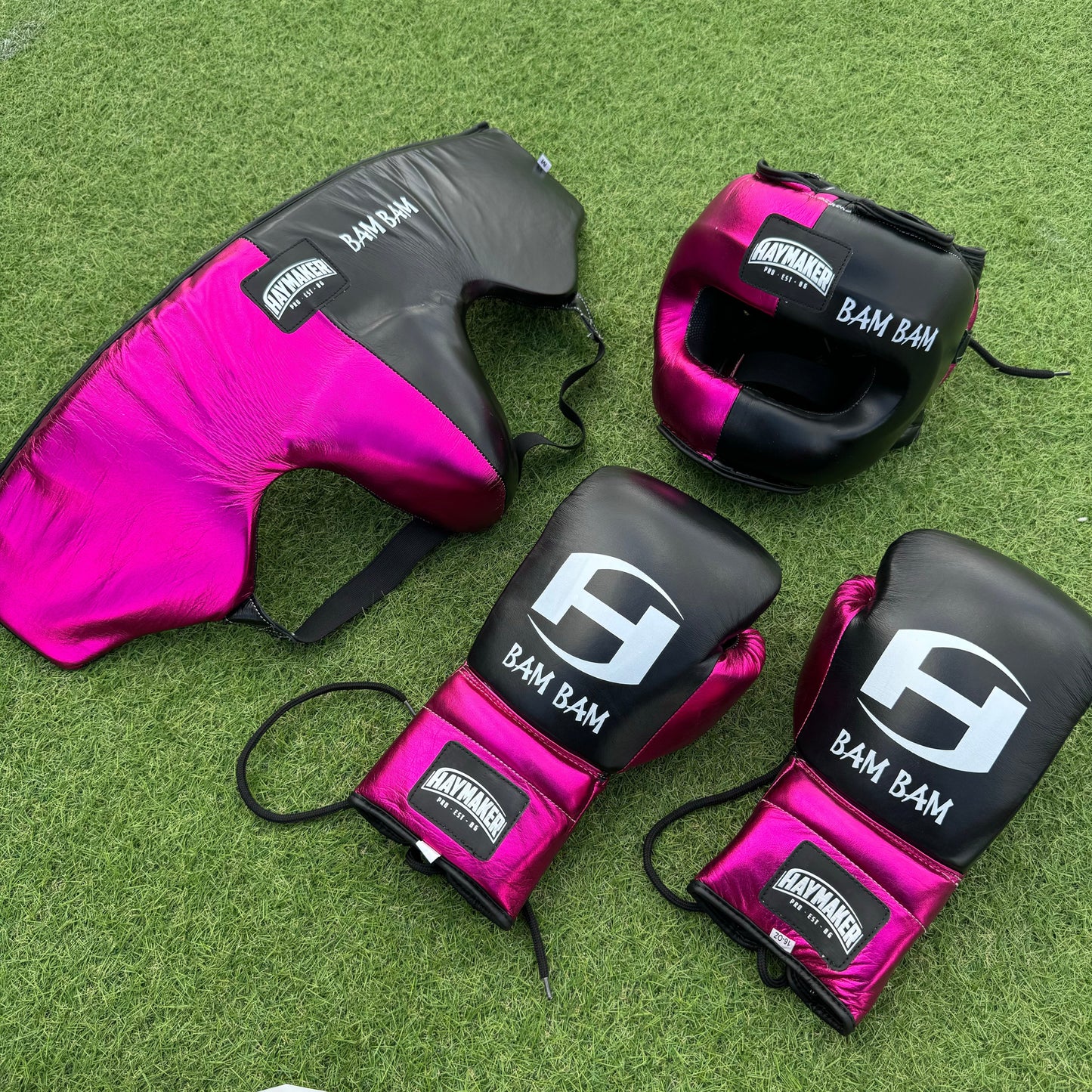 METALLIC PINK & BLACK | BOXING GLOVES & SPARRING SET | 100% LEATHER