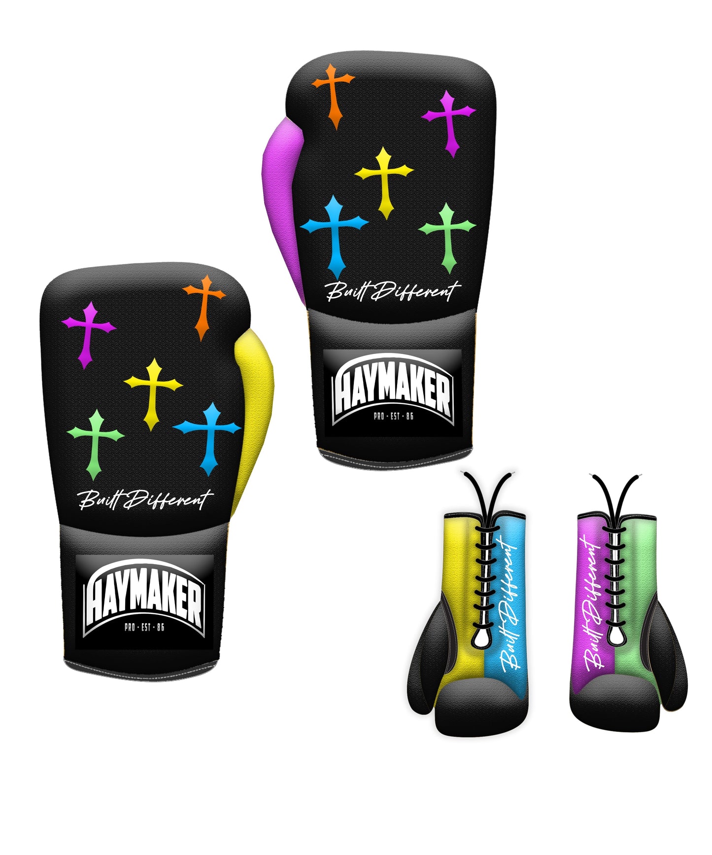 HM CRUCIFIX MULTI COLOR | PRO ELITE GLOVES 100% LEATHER