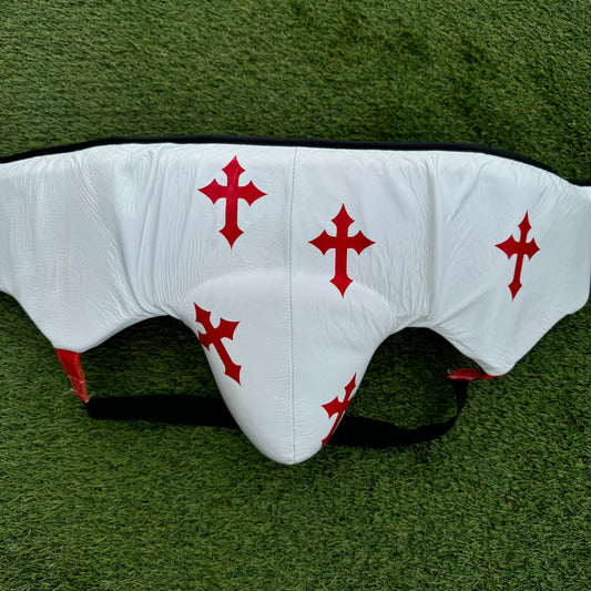 WHITE RED CRUCIFIX | BOXING GROIN GUARD 100% LEATHER
